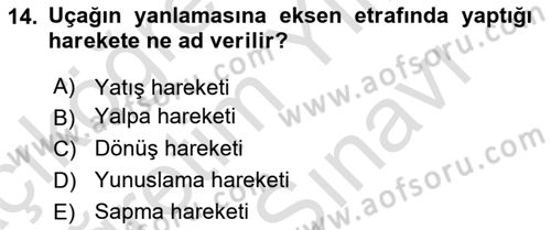 Havacılık Terminolojisi Dersi 2023 - 2024 Yılı (Vize) Ara Sınavı 14. Soru