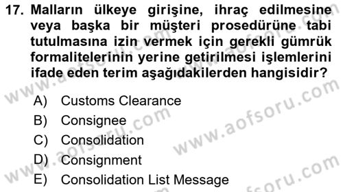 Havacılık Terminolojisi Dersi 2023 - 2024 Yılı (Vize) Ara Sınavı 17. Soru