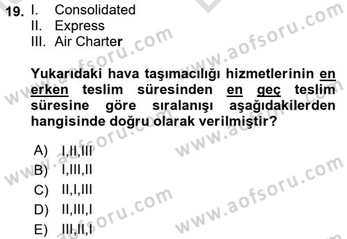 Havacılık Terminolojisi Dersi 2023 - 2024 Yılı (Vize) Ara Sınavı 19. Soru