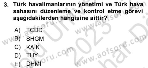 Havacılık Terminolojisi Dersi 2023 - 2024 Yılı (Vize) Ara Sınavı 3. Soru