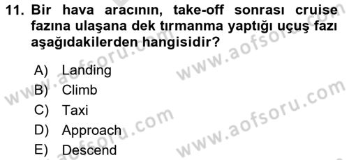 Havacılık Terminolojisi Dersi 2023 - 2024 Yılı (Final) Dönem Sonu Sınav Soruları 11. Soru