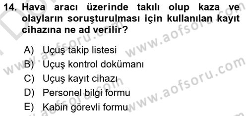 Havacılık Terminolojisi Dersi 2023 - 2024 Yılı (Final) Dönem Sonu Sınav Soruları 14. Soru