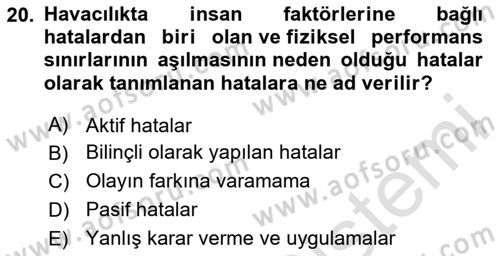 Havacılık Terminolojisi Dersi 2023 - 2024 Yılı (Final) Dönem Sonu Sınav Soruları 20. Soru