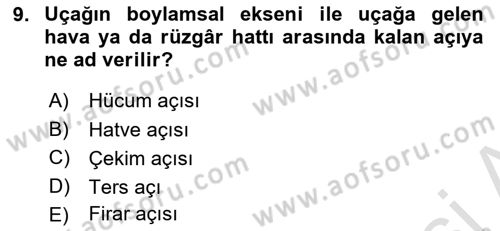 Havacılık Terminolojisi Dersi 2023 - 2024 Yılı (Final) Dönem Sonu Sınav Soruları 9. Soru