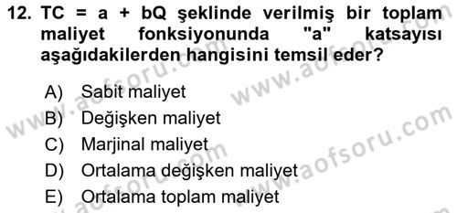 Havacılık Ekonomisi Dersi 2023 - 2024 Yılı (Vize) Ara Sınav Soruları 12. Soru