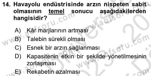 Havacılık Ekonomisi Dersi 2023 - 2024 Yılı (Vize) Ara Sınav Soruları 14. Soru