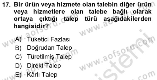 Havacılık Ekonomisi Dersi 2023 - 2024 Yılı (Vize) Ara Sınav Soruları 17. Soru