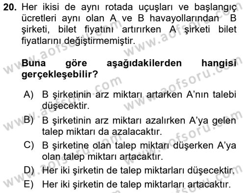 Havacılık Ekonomisi Dersi 2023 - 2024 Yılı (Vize) Ara Sınav Soruları 20. Soru