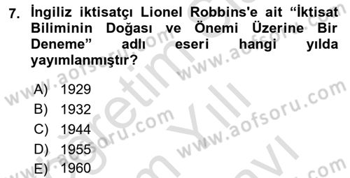Havacılık Ekonomisi Dersi 2023 - 2024 Yılı (Vize) Ara Sınav Soruları 7. Soru