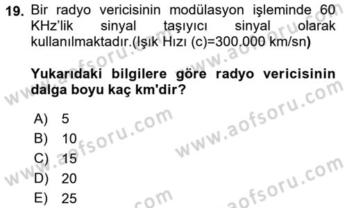 Haberleşme ve Seyrüsefer Sistemleri Dersi 2022 - 2023 Yılı (Vize) Ara Sınav Soruları 19. Soru