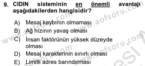 Haberleşme ve Seyrüsefer Sistemleri Dersi 2022 - 2023 Yılı (Vize) Ara Sınav Soruları 9. Soru