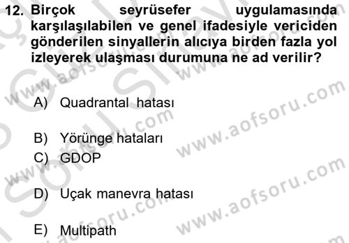 Haberleşme ve Seyrüsefer Sistemleri Dersi 2022 - 2023 Yılı (Final) Dönem Sonu Sınav Soruları 12. Soru