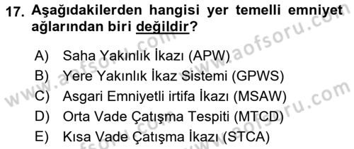 Haberleşme ve Seyrüsefer Sistemleri Dersi 2022 - 2023 Yılı (Final) Dönem Sonu Sınav Soruları 17. Soru