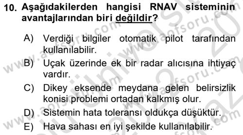 Haberleşme ve Seyrüsefer Sistemleri Dersi 2022 - 2023 Yılı Yaz Okulu Sınav Soruları 10. Soru