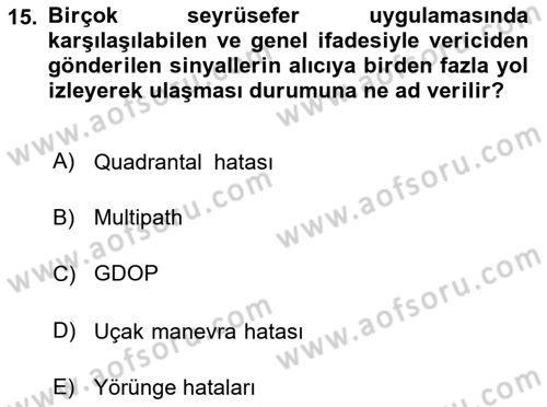 Haberleşme ve Seyrüsefer Sistemleri Dersi 2022 - 2023 Yılı Yaz Okulu Sınav Soruları 15. Soru