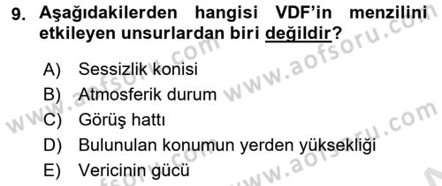 Haberleşme ve Seyrüsefer Sistemleri Dersi 2022 - 2023 Yılı Yaz Okulu Sınav Soruları 9. Soru