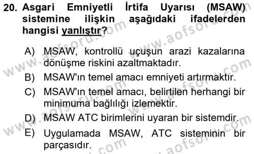Haberleşme ve Seyrüsefer Sistemleri Dersi 2023 - 2024 Yılı (Final) Dönem Sonu Sınav Soruları 20. Soru