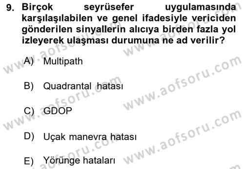 Haberleşme ve Seyrüsefer Sistemleri Dersi 2023 - 2024 Yılı (Final) Dönem Sonu Sınav Soruları 9. Soru