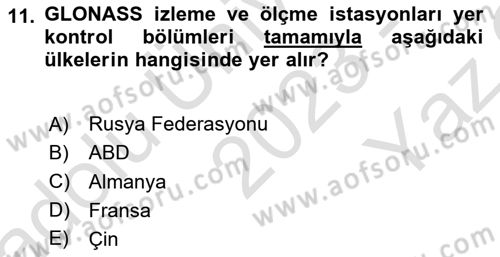 Haberleşme ve Seyrüsefer Sistemleri Dersi 2023 - 2024 Yılı Yaz Okulu Sınav Soruları 11. Soru