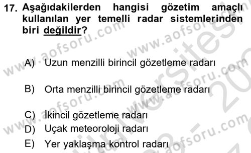 Haberleşme ve Seyrüsefer Sistemleri Dersi 2023 - 2024 Yılı Yaz Okulu Sınav Soruları 17. Soru