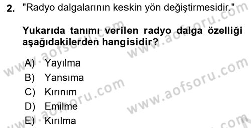 Haberleşme ve Seyrüsefer Sistemleri Dersi 2023 - 2024 Yılı Yaz Okulu Sınav Soruları 2. Soru