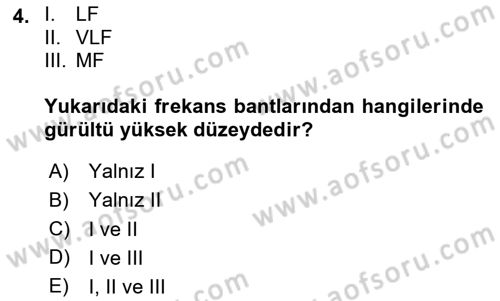 Haberleşme ve Seyrüsefer Sistemleri Dersi 2023 - 2024 Yılı Yaz Okulu Sınav Soruları 4. Soru