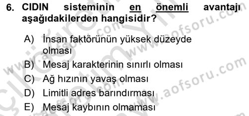 Haberleşme ve Seyrüsefer Sistemleri Dersi 2023 - 2024 Yılı Yaz Okulu Sınav Soruları 6. Soru
