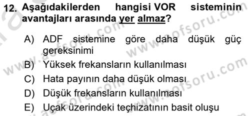 Haberleşme ve Seyrüsefer Sistemleri Dersi 2024 - 2025 Yılı (Vize) Ara Sınav Soruları 12. Soru