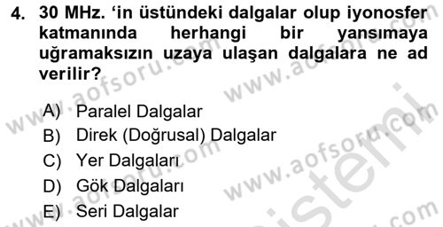 Haberleşme ve Seyrüsefer Sistemleri Dersi 2024 - 2025 Yılı (Vize) Ara Sınav Soruları 4. Soru