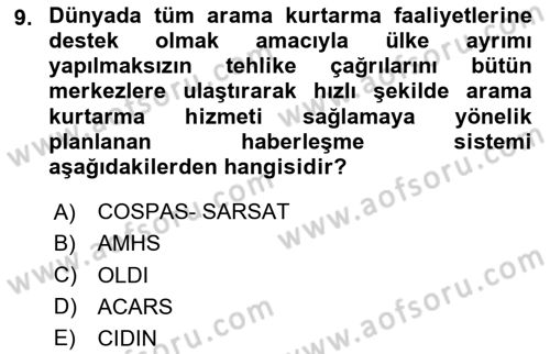 Haberleşme ve Seyrüsefer Sistemleri Dersi 2024 - 2025 Yılı (Vize) Ara Sınav Soruları 9. Soru