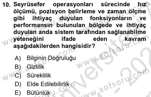 Haberleşme ve Seyrüsefer Sistemleri Dersi 2024 - 2025 Yılı (Final) Dönem Sonu Sınav Soruları 10. Soru