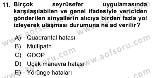 Haberleşme ve Seyrüsefer Sistemleri Dersi 2024 - 2025 Yılı (Final) Dönem Sonu Sınav Soruları 11. Soru