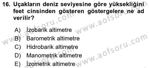 Haberleşme ve Seyrüsefer Sistemleri Dersi 2024 - 2025 Yılı (Final) Dönem Sonu Sınav Soruları 16. Soru
