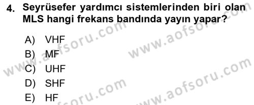 Haberleşme ve Seyrüsefer Sistemleri Dersi 2024 - 2025 Yılı (Final) Dönem Sonu Sınav Soruları 4. Soru