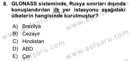 Haberleşme ve Seyrüsefer Sistemleri Dersi 2024 - 2025 Yılı (Final) Dönem Sonu Sınav Soruları 8. Soru