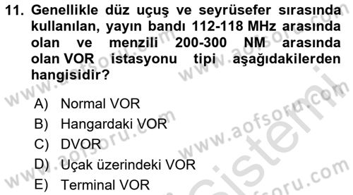 Haberleşme ve Seyrüsefer Sistemleri Dersi 2025 - 2026 Yılı (Vize) Ara Sınav Soruları 11. Soru