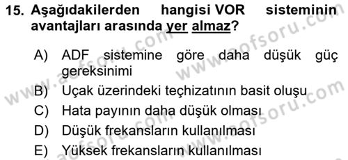 Haberleşme ve Seyrüsefer Sistemleri Dersi 2025 - 2026 Yılı (Vize) Ara Sınav Soruları 15. Soru