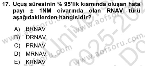 Haberleşme ve Seyrüsefer Sistemleri Dersi 2025 - 2026 Yılı (Vize) Ara Sınav Soruları 17. Soru
