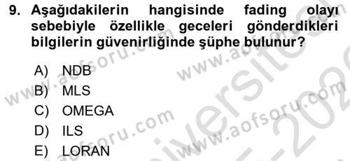 Haberleşme ve Seyrüsefer Sistemleri Dersi 2025 - 2026 Yılı (Vize) Ara Sınav Soruları 9. Soru