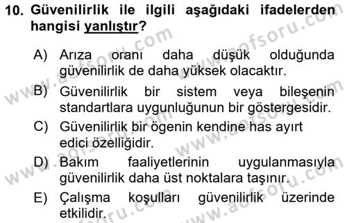 Havacılık Bakım Yönetimi Dersi 2022 - 2023 Yılı Yaz Okulu Sınav Soruları 10. Soru