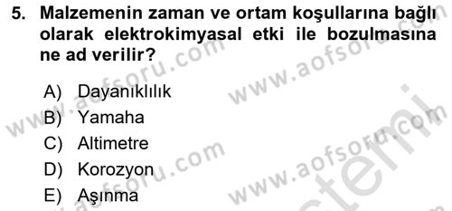 Havacılık Bakım Yönetimi Dersi 2023 - 2024 Yılı (Vize) Ara Sınav Soruları 5. Soru