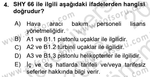 Havacılık Bakım Yönetimi Dersi 2023 - 2024 Yılı (Final) Dönem Sonu Sınav Soruları 4. Soru