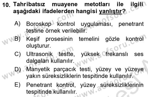 Havacılık Bakım Yönetimi Dersi 2023 - 2024 Yılı Yaz Okulu Sınav Soruları 10. Soru