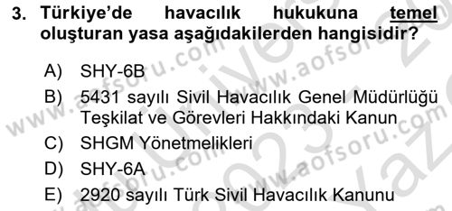 Havacılık Bakım Yönetimi Dersi 2023 - 2024 Yılı Yaz Okulu Sınav Soruları 3. Soru