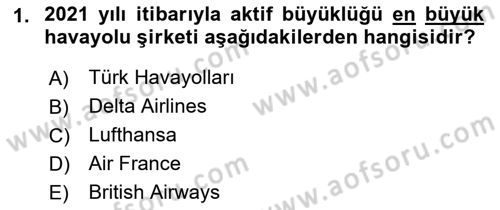 Havayolu İşletmelerinde Finansal Yönetim Dersi Ara Sınavı Deneme Sınav Soruları 1. Soru