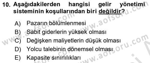 Havayolu İşletmelerinde Finansal Yönetim Dersi Ara Sınavı Deneme Sınav Soruları 10. Soru