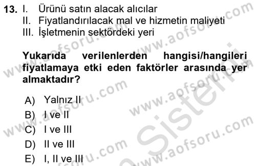 Havayolu İşletmelerinde Finansal Yönetim Dersi Ara Sınavı Deneme Sınav Soruları 13. Soru