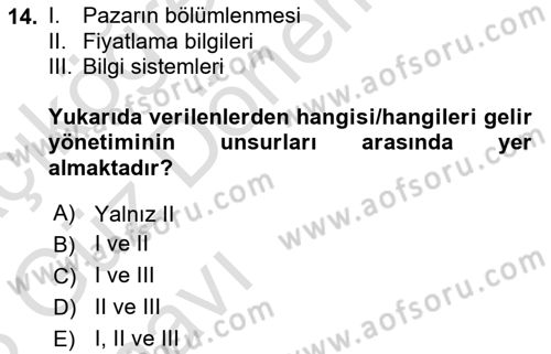 Havayolu İşletmelerinde Finansal Yönetim Dersi Ara Sınavı Deneme Sınav Soruları 14. Soru