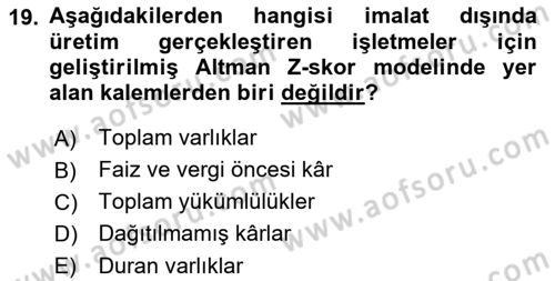 Havayolu İşletmelerinde Finansal Yönetim Dersi Ara Sınavı Deneme Sınav Soruları 19. Soru