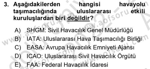 Havayolu İşletmelerinde Finansal Yönetim Dersi Ara Sınavı Deneme Sınav Soruları 3. Soru